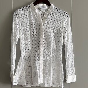 Oscar de la Renta Elegant White Lace Button-Up Blouse size 6